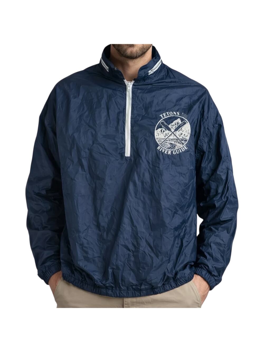 Vintage Pla-Jac Dunbrooke Windbreaker Tetons 70s 1/4 Zip Hidden Hood Blue S